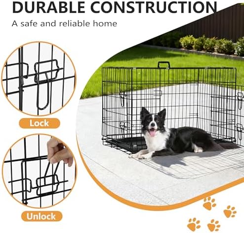 FDW | 42" Foldable Metal Dog Crate | Dark Black | Cage - Image 3