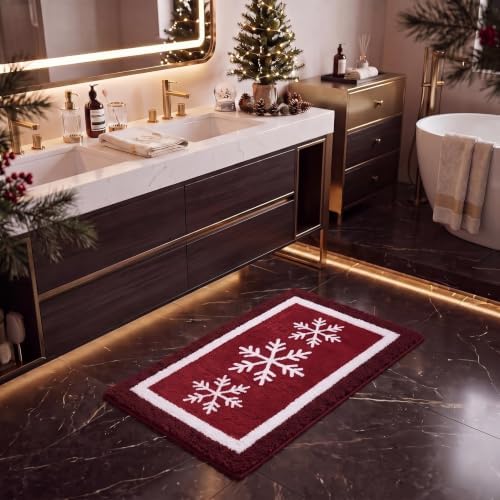 Boao Christmas Snowflake Bathroom Rug Winter Bath Mat 24"x16" - Image 5
