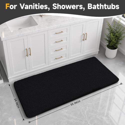 Ophanie Black Bathroom Rugs 55x24, Soft Chenille Bath Mat, Non Slip Absorbent - Image 2