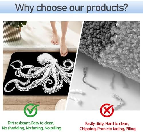 Bathroom Rug 29.5"x17", Cute Octopus Bath Mat - Image 4