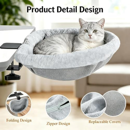 Desk Cat Bed Hammock Foldable, Sunken Semi-Circular Cat Perch - Image 4