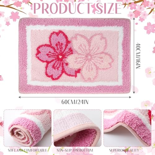 Boao Pink Cherry Bathroom Rug Tufted Non Slip Bath Mat 24 x 16 Inches - Image 2