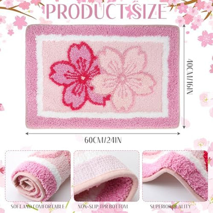 Boao Pink Cherry Bathroom Rug Tufted Non Slip Bath Mat 24 x 16 Inches - Image 2