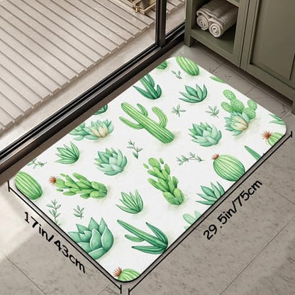 Cactus Succulent Bathroom Mat, Non-Slip Rubber Backing Thin Low-Profile Bath Rug - Image 2