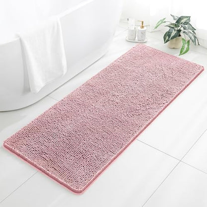 Chenille Bathroom Runner Rug 24"x60" Blush, Plush Bath Mat by Kildoss