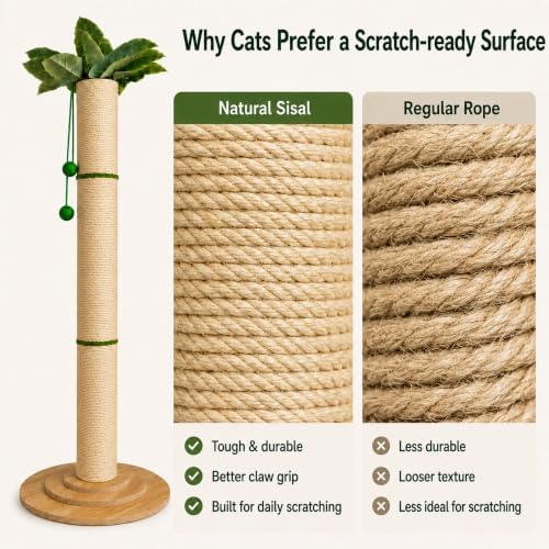 63in Tall Natural Sisal Cat Scratching Post, Wide Base - Image 3
