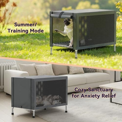 Medium Elevated Dog Crate with Removable Cover, Stainless Steel Dog Kennel - Image 7