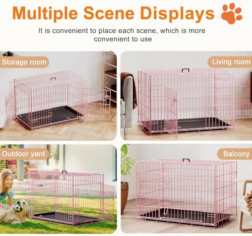 FDW | 36" Foldable Metal Dog Crate | Pink | Cage - Image 5