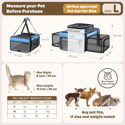 Top and 2 Sides Expandable Cat Carrier 18x13.5x9.5 TSA Airline Approved - Image 4