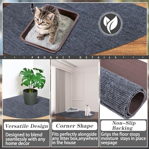 Tinideya 2 Pcs Corner Cat Litter Mat Waterproof Litter Box Mat - Image 3