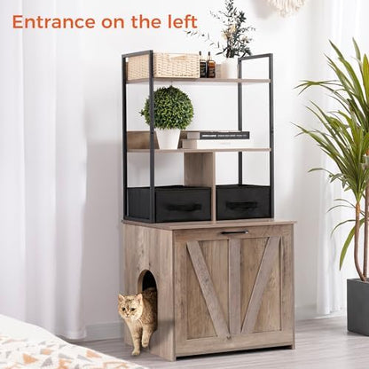 DWANTON Cat Litter Box Enclosure, 2 Storage Shelves and 2 Drawers - Image 3
