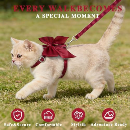 Tensho Red Bow Cat Harness and Leash Set, Escape Proof - Image 2