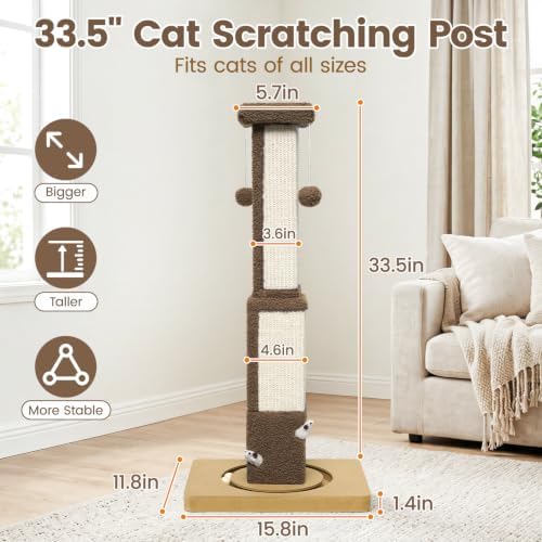 Cat Scratching Post for Indoor Big Cat Kitten Kitty, 33.5" Tall - Image 2