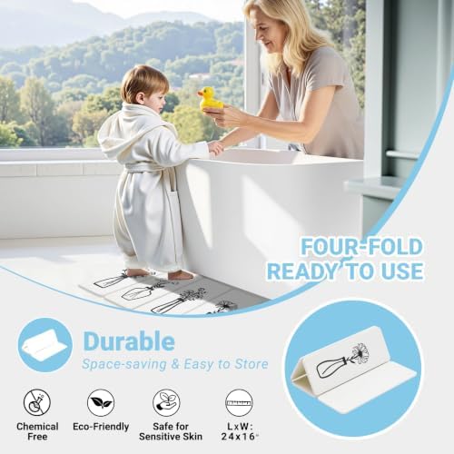 White Absorbent Diatomaceous Foldable Stone Bath Mat - Image 3