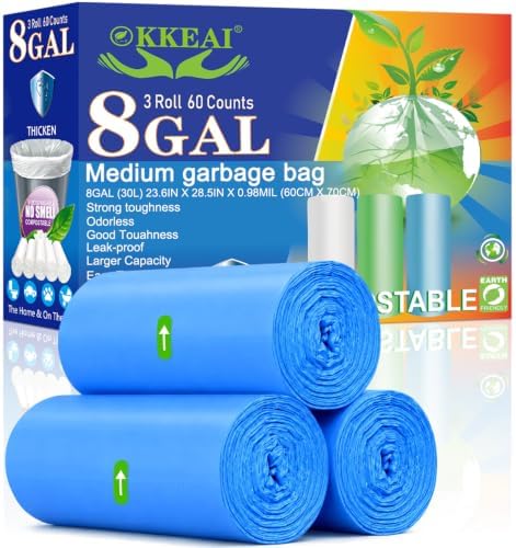 OKKEAI 8 Gallon Kitchen Trash Bags, 30L Blue Garbage Bags by SmallTrashBags