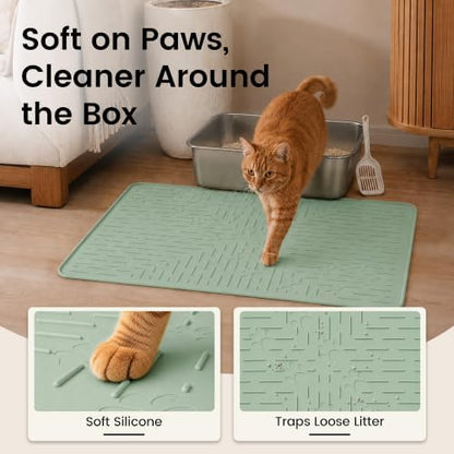 OHMO Cat Litter Mat 23.5x16 Silicone Trapping Mat Sage Green - Image 3