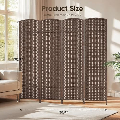 JOSTYLE Rattan Room Divider, 4-Panel Folding Privacy Screen 6ft. Extra Wide - Image 2