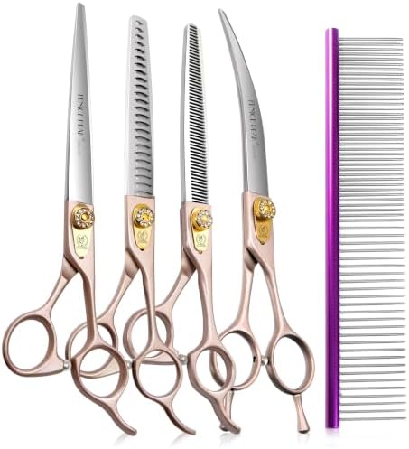 7'' Professional Dog Grooming Scissors Set Rose Gold 440C Stainless Steel by FenicePeak