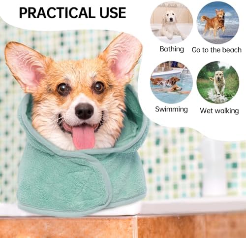 Dog Bathrobe, Fast Drying Coat, Super Absorbent Bath Towel Green S - Image 5