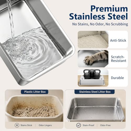 Stainless Steel Cat Litter Box – 2-Pack Extra Large Open Tray, Deep Gray - Image 6