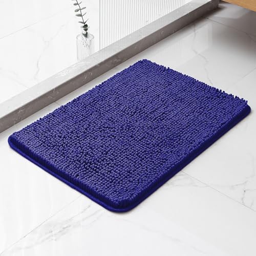 Chenille Bathroom Rug 17"x24" Royal Blue, Non-Slip Plush Bath Mat by Kildoss