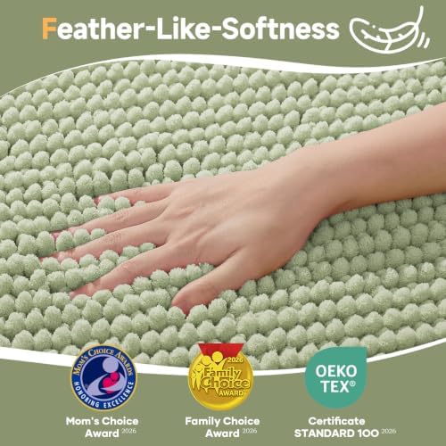 Ophanie Sage Green Bathroom Rugs 30x20, Soft Chenille Bath Mat, Non Slip - Image 3