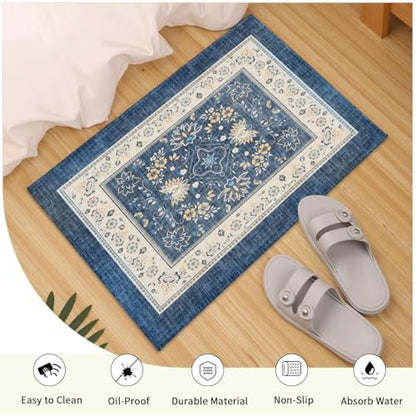 Giwawa Blue Boho Bath Rug Ethnic Floral Bathroom Mat Soft Quick Dry Bath Carpet - Image 5