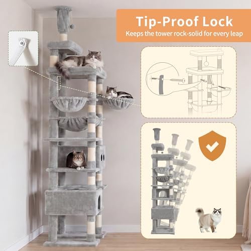 Heybly Floor to Ceiling Cat Tree, 104.7"-116.5" Height-Adjustable HCT92W - Image 6