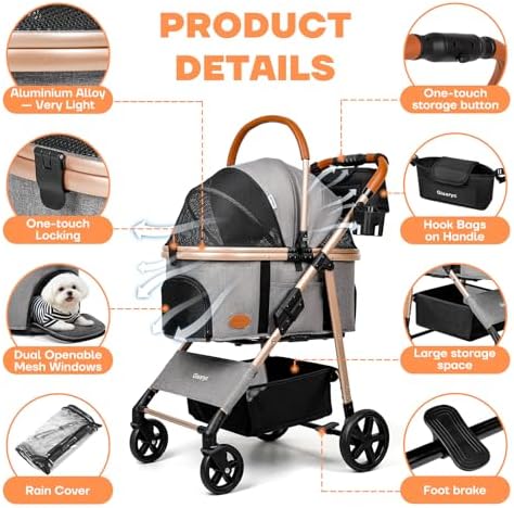Dog Cat Stroller for Small/Medium Pets, 50 lbs, 3-in-1 Pet Stroller - Image 3