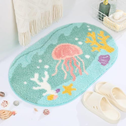 Cute Ocean Bath Rug Super Absorbent Non Slip Modern Bathroom Mat Machine by Loismood