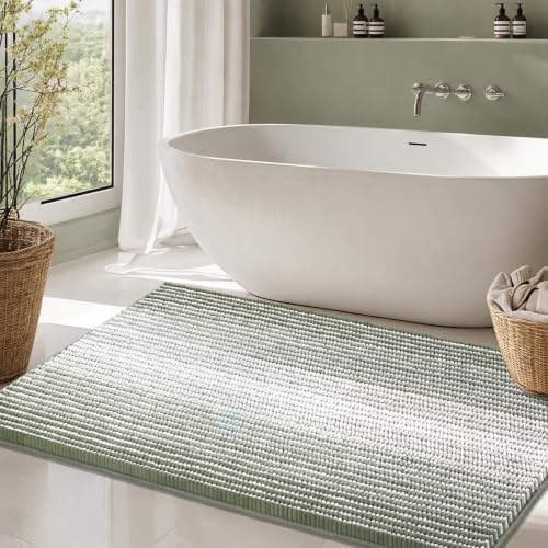 BSICPRO Large Chenille Bathroom Rugs, 24x43 Striped Bath Mat by BSICPRO