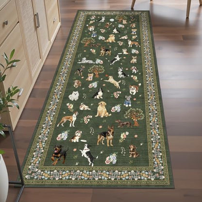 Dark Green Floral Hallway Runner Rug 2x8 - Image 3