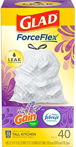 Glad ForceFlex Tall Kitchen Trash Bags, 13 Gallon, Gain Lavender by GladTrashFoodStorage