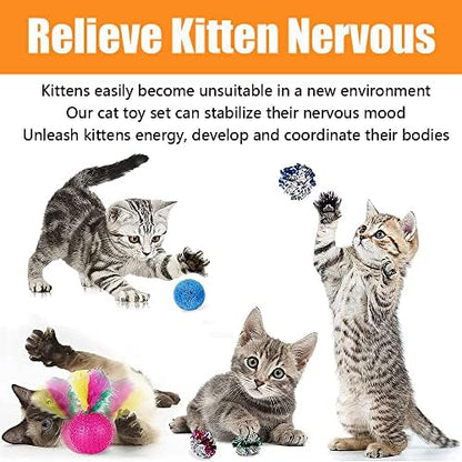 21 Pcs Cat Toys for Indoor Cats Collapsible Cat Tunnel Interactive Feather - Image 3