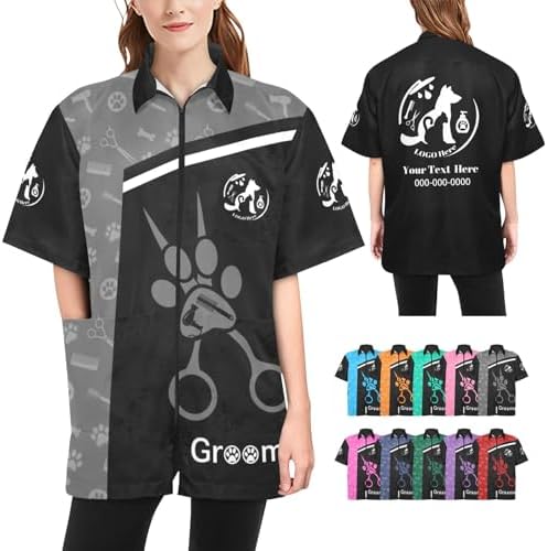 Custom Pet Grooming Smock, Personalized Dog Groomer Jacket by Cowcute