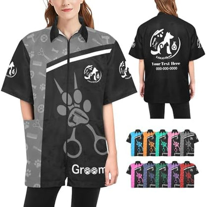 Custom Pet Grooming Smock, Personalized Dog Groomer Jacket by Cowcute