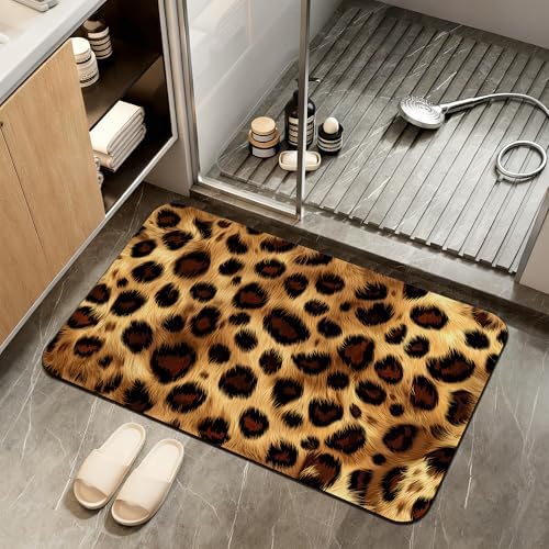 Non Slip Bath Mat, Leopard Print Bathroom Decor, Skin Texture Diatomaceous Bath by ZTHLL