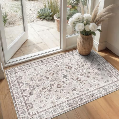 Small 2x3 Washable Rug Soft Low Pile Non Slip Throw Door Mat Beige by NYZEL