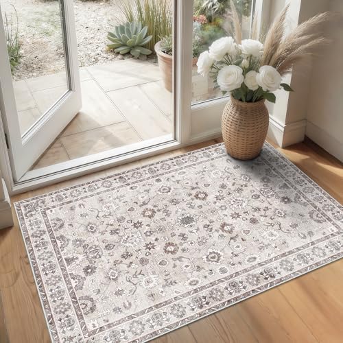Small 2x3 Washable Rug Soft Low Pile Non Slip Throw Door Mat Beige by NYZEL