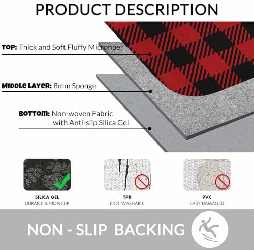 Buffalo Plaid Bath Mats for Bathroom Red Buffalo Check Stripes Geometric - Image 6