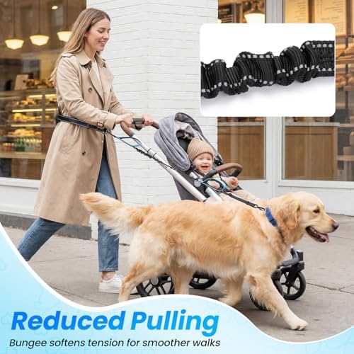 Hands Free Leash for 2 Large Dogs, No Tangle Waist Walking Bungee Leash - Image 5