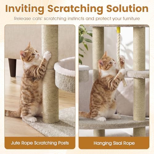 PETSITE 51-inch Modern Cat Tree, 3 Comfy Cat Beds, and Interactive Sisal Rope - Image 6