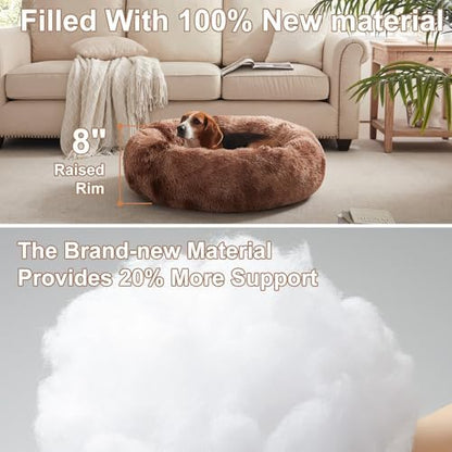 33 in Faux Fur Donut Dog Bed for Medium Plus Dogs, Tie-dye Brown - Image 3
