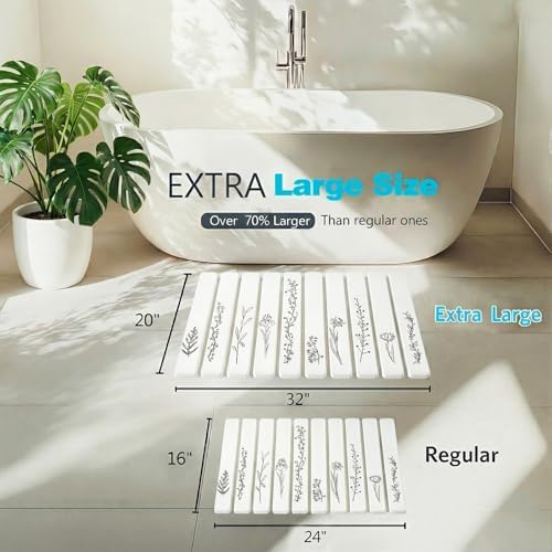 Extra Large Black Floral Diatomaceous Earth Quick Dry Stone Bath Mat 32x20 - Image 2