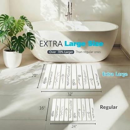 Extra Large Black Floral Diatomaceous Earth Quick Dry Stone Bath Mat 32x20 - Image 2