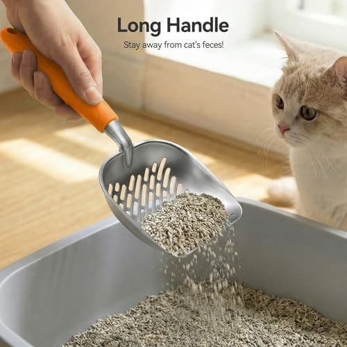 Cat Litter Scoop, Large Long Handle Kitty Metal Scooper - Image 3