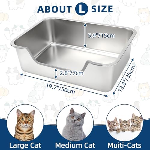 FHTONGE Low Entry Thickened Stainless Steel Cat Litter Box - Image 4