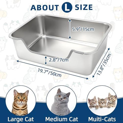 FHTONGE Low Entry Thickened Stainless Steel Cat Litter Box - Image 4