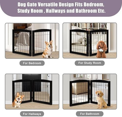 LZRS 2-Panel Freestanding Foldable Wood Dog Gate – Solid Wood & Steel Wire - Image 6