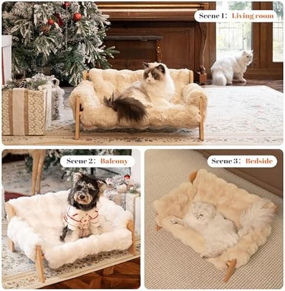 CHEERHOME PETS Elevated Cat Couch Bed Wooden Raised Kitty Sofa Lounge Chair - Image 6